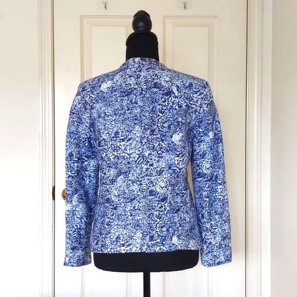 NWOT. H&M Cotton/Linen blue and white jacquard blazer w/full lining&real pockets - Picture 2 of 6